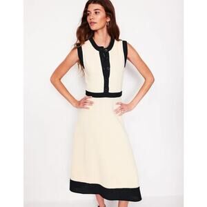 BODEN Crochet Trim Knitted Midi Dress in Ivory & Navy   Size: US 14R